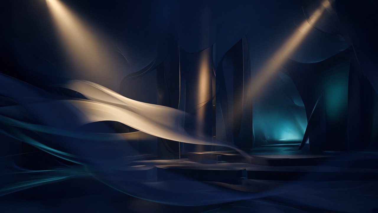 Immersive stage-inspired environment with atmospheric lighting and abstract motion